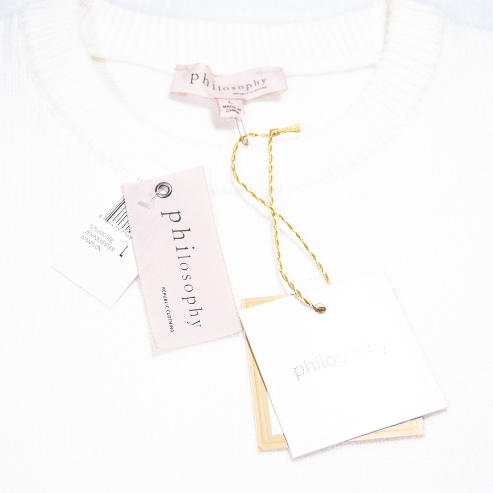 Philosophy Republic Clothing Women Cream Ribbed Knit‎ Crew Neck Sweater Size L - Picture 3 of 10